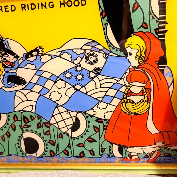 Antique Rare Framed Red Riding Hood  Painted on Glass With Enamel - Picture 8 of 13